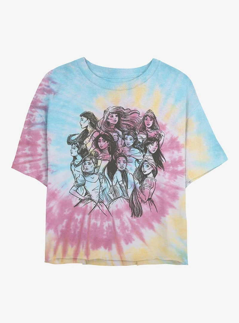 Disney Princesses Poster Simplified Sketch Tie-Dye Womens Crop T-Shirt