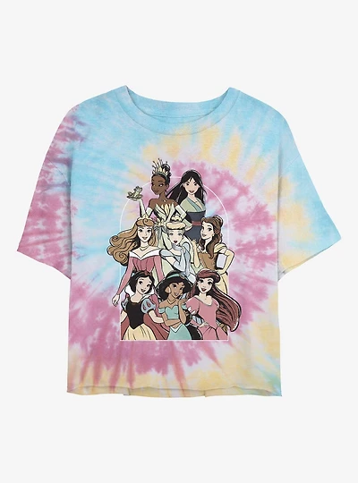 Disney Princesses Group Arch Photo Tie-Dye Womens Crop T-Shirt