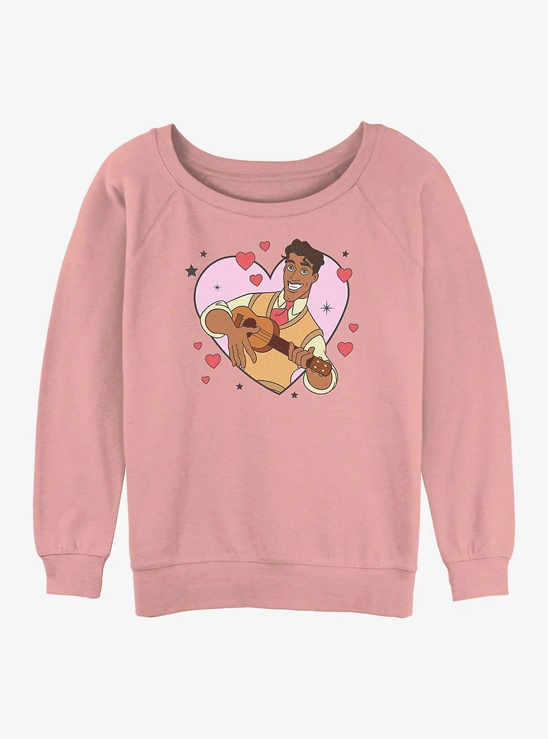 Disney The Princess And Frog Prince Naveen Heart Lockup Womens Slouchy Sweatshirt