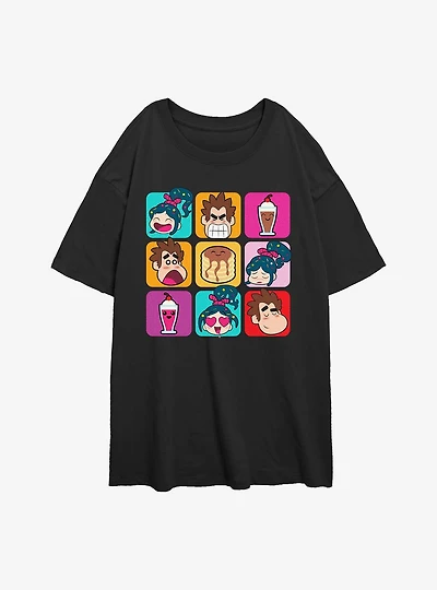 Disney Wreck It Ralph Pop Grid Womens Oversized T-Shirt