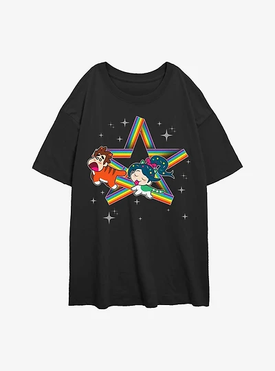 Disney Wreck It Ralph Rainbow Star Womens Oversized T-Shirt