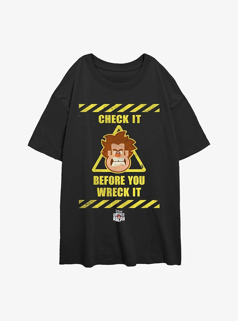 Disney Wreck It Ralph Check Before You Womens Oversized T-Shirt