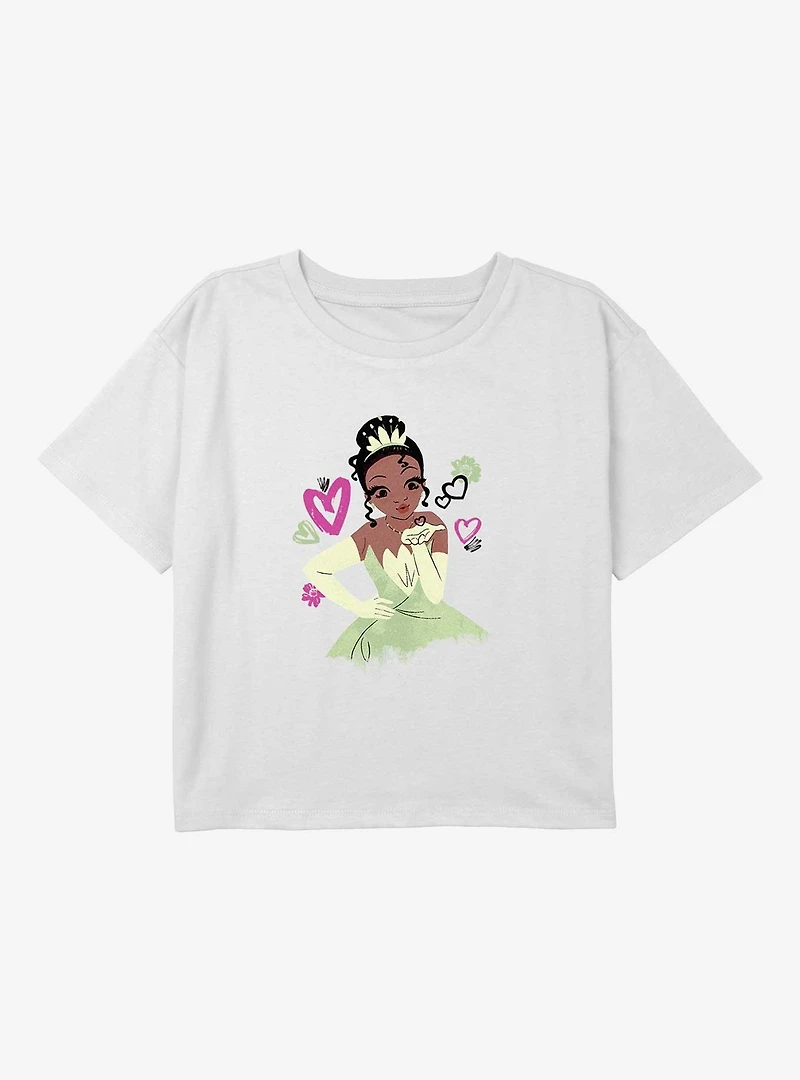 Disney The Princess And Frog Tiana Hearts Youth Girls Boxy T-Shirt
