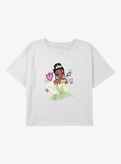 Disney The Princess And Frog Tiana Hearts Youth Girls Boxy T-Shirt