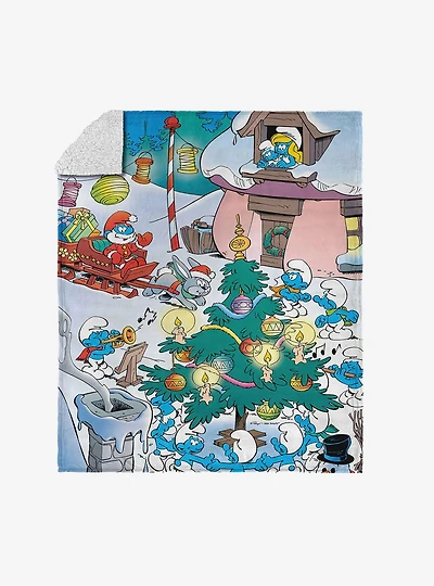 The Smurfs Winter Bash Silk Touch Sherpa Throw Blanket
