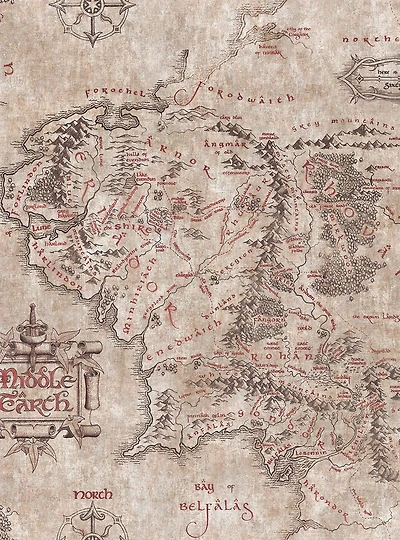 Lord of the Rings Parchment Middle Earth Map Peel & Stick Wallpaper