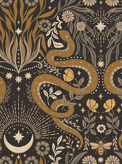Mystic Serpent Black Gold Peel & Stick Wallpaper