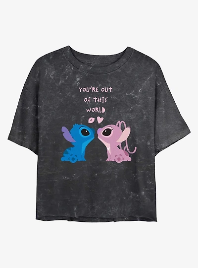Disney Lilo & Stitch Youre Out Of This World Mineral Wash Womens Crop T-Shirt