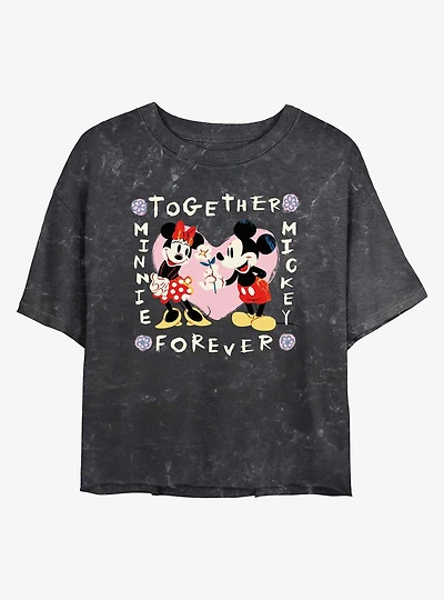 Disney Mickey Mouse and Minnie Together Forever Mineral Wash Womens Crop T-Shirt