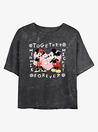 Disney Mickey Mouse and Minnie Together Forever Mineral Wash Womens Crop T-Shirt
