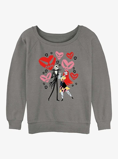 Disney The Nightmare Before Christmas Jack and Sally Doodle Hearts Womens Slouchy Sweatshirt