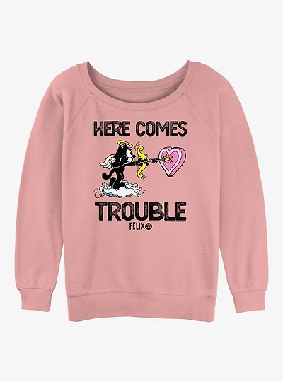 Felix The Cat Here Comes Trouble Womens Slouchy Sweatshirt