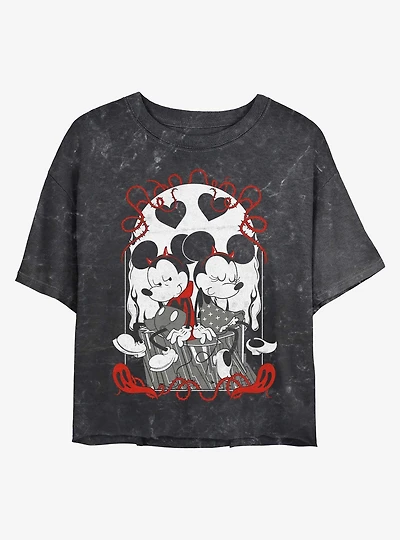 Disney Mickey Mouse and Minnie Devilish Plans Mineral Wash Womens Crop T-Shirt
