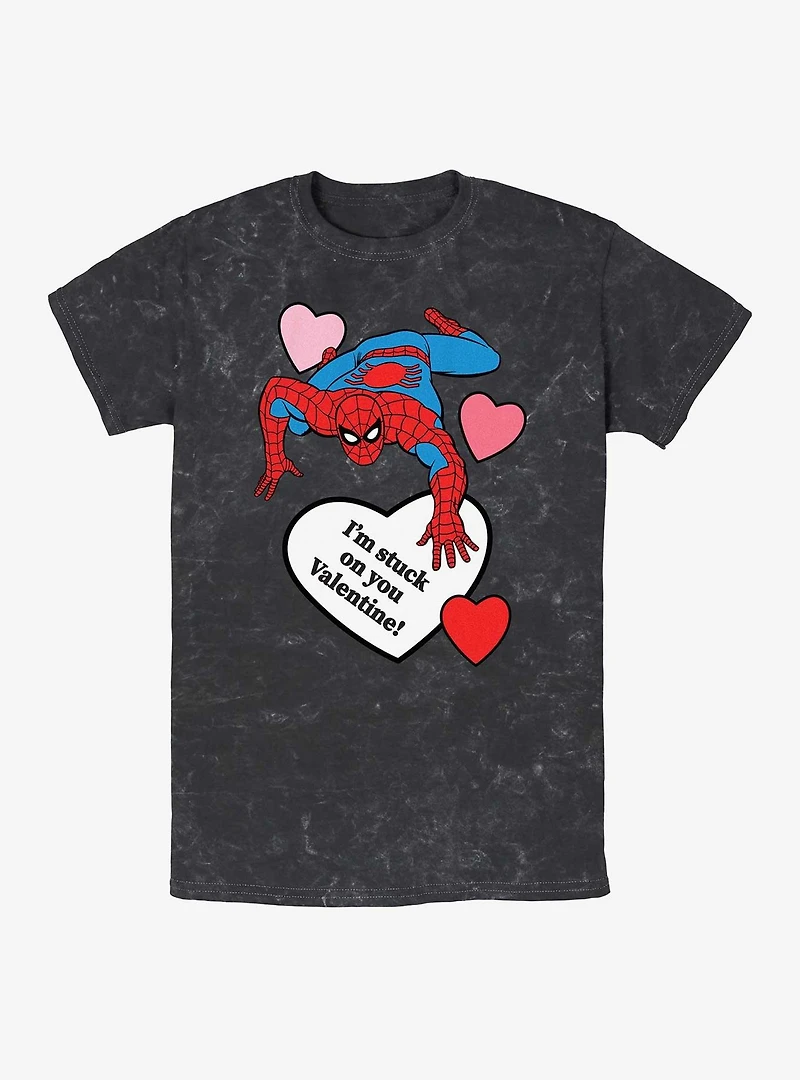 Marvel Spiderman Im Stuck On You Valentine Mineral Wash T-Shirt