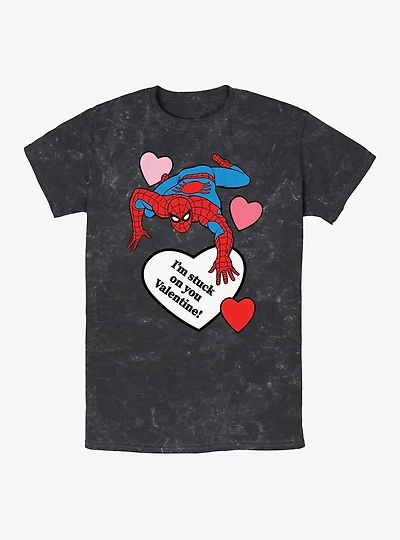 Marvel Spiderman Im Stuck On You Valentine Mineral Wash T-Shirt