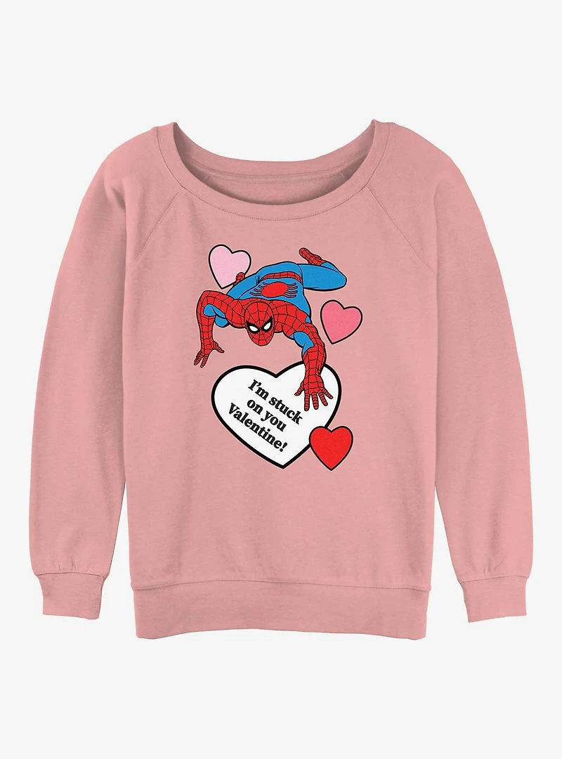 Marvel Spiderman Im Stuck On You Valentine Womens Slouchy Sweatshirt