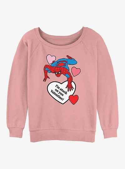 Marvel Spiderman Im Stuck On You Valentine Womens Slouchy Sweatshirt
