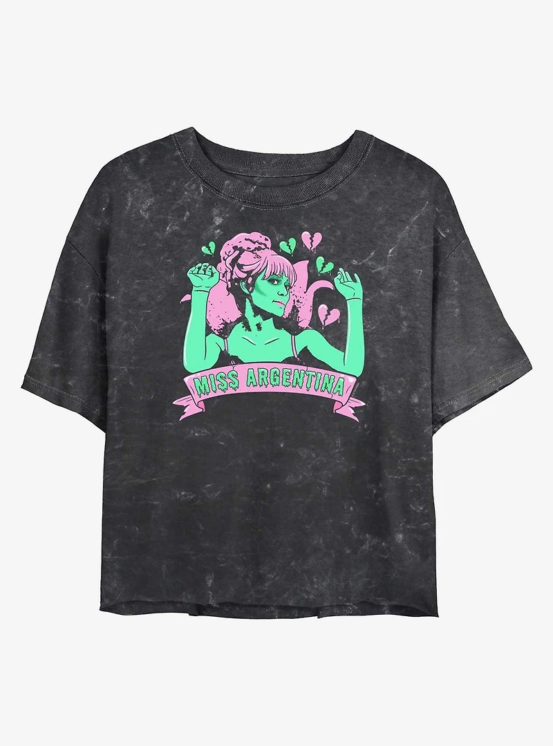 Beetlejuice Miss Argentina Hearts Mineral Wash Womens Crop T-Shirt
