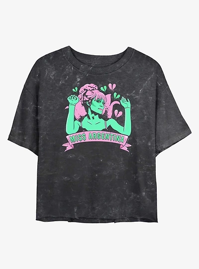 Beetlejuice Miss Argentina Hearts Mineral Wash Womens Crop T-Shirt