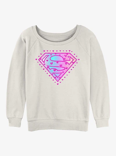 Supergirl Hearts Logo Womens Slouchy Sweatshirt
