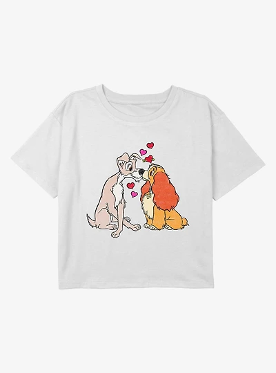 Disney Lady And The Tramp Heart Kisses Youth Girls Boxy Crop T-Shirt