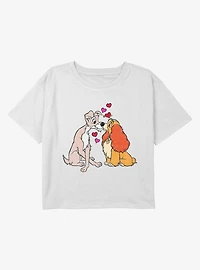 Disney Lady And The Tramp Heart Kisses Youth Girls Boxy Crop T-Shirt