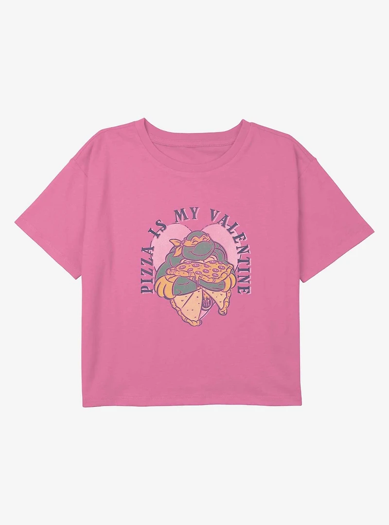 Teenage Mutant Ninja Turtles Pizza Is My Valentine Youth Girls Boxy Crop T-Shirt
