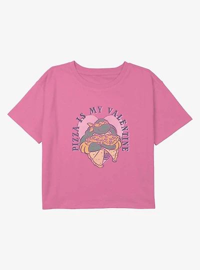 Teenage Mutant Ninja Turtles Pizza Is My Valentine Youth Girls Boxy Crop T-Shirt