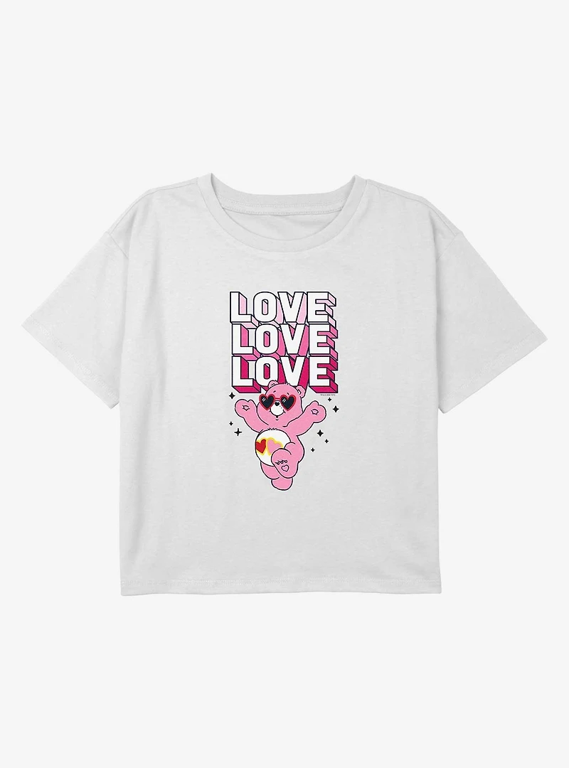 Care Bears Love A Lot Stack Youth Girls Boxy Crop T-Shirt