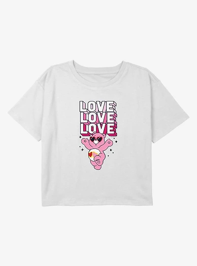 Care Bears Love A Lot Stack Youth Girls Boxy Crop T-Shirt