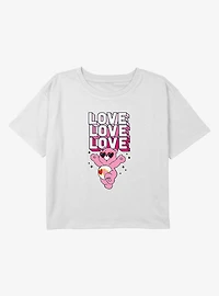Care Bears Love A Lot Stack Youth Girls Boxy Crop T-Shirt