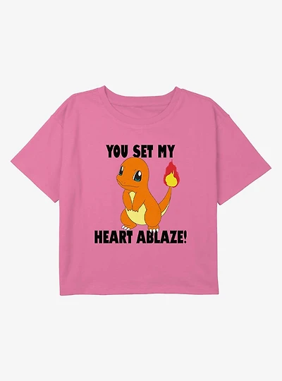Pokemon  You Set My Heart Ablaze Youth Girls Boxy Crop T-Shirt