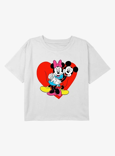 Disney Mickey Mouse and Minnie Name Hugs Youth Girls Boxy Crop T-Shirt
