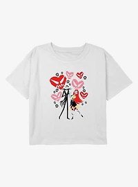 Disney The Nightmare Before Christmas Jack and Sally Doodle Hearts Youth Girls Boxy Crop T-Shirt