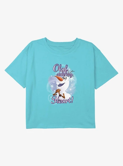 Disney Frozen Olaf Stole My Heart Youth Girls Boxy Crop T-Shirt