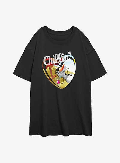 Disney Frozen Chillin Olaf Heart Womens Oversized T-Shirt