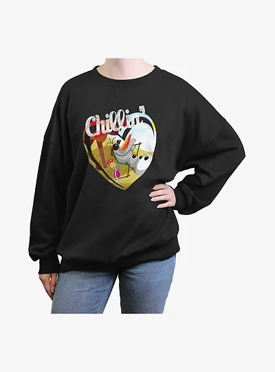 Disney Frozen Chillin Olaf Heart Womens Oversized Sweatshirt