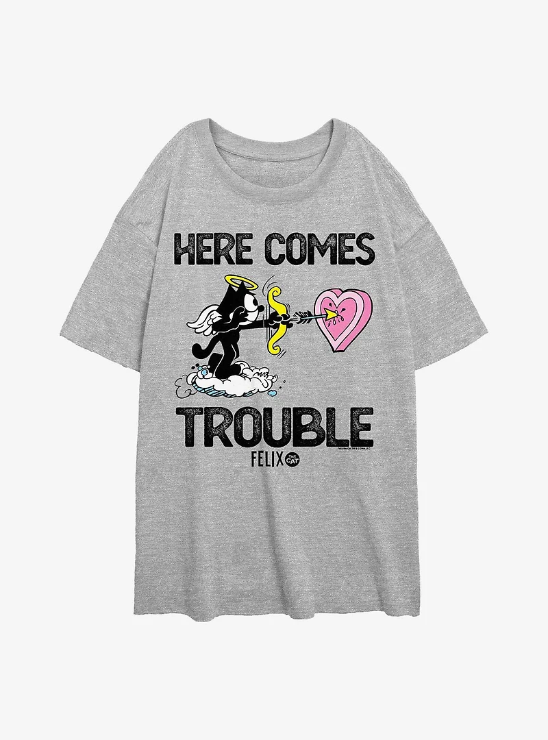 Felix The Cat Here Comes Trouble Womens Oversized T-Shirt