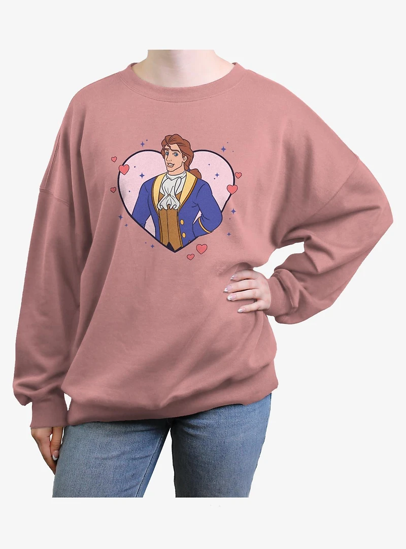 Disney Princess The Beast Prince Adam Heart Womens Oversized Sweatshirt