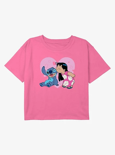 Disney Lilo & Stitch Heart Kisses Youth Girls Boxy Crop T-Shirt