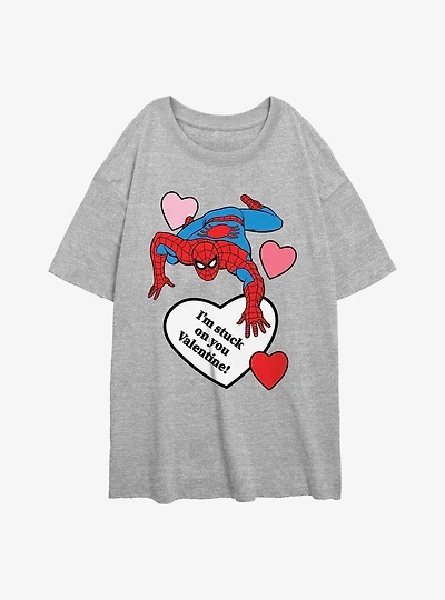 Marvel Spiderman Im Stuck On You Valentine Womens Oversized T-Shirt