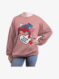 Marvel Spiderman Im Stuck On You Valentine Womens Oversized Sweatshirt