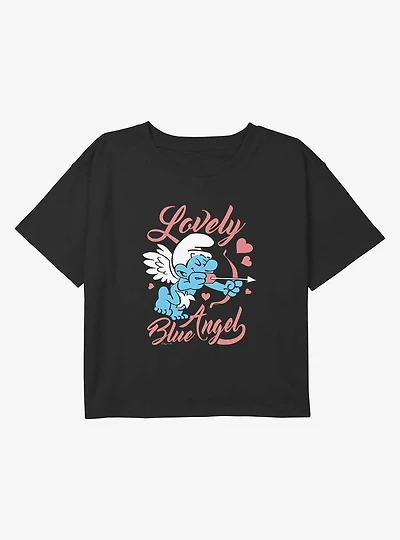 The Smurfs Lovely Blue Angel Youth Girls Boxy Crop T-Shirt