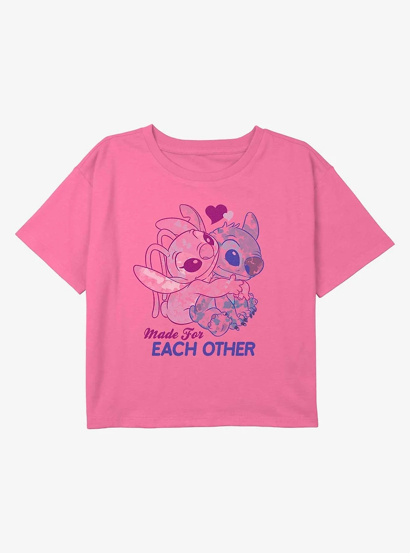 Disney Lilo & Stitch Made For Each Other Youth Girls Boxy Crop T-Shirt