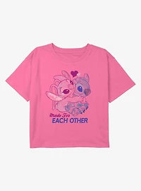 Disney Lilo & Stitch Made For Each Other Youth Girls Boxy Crop T-Shirt