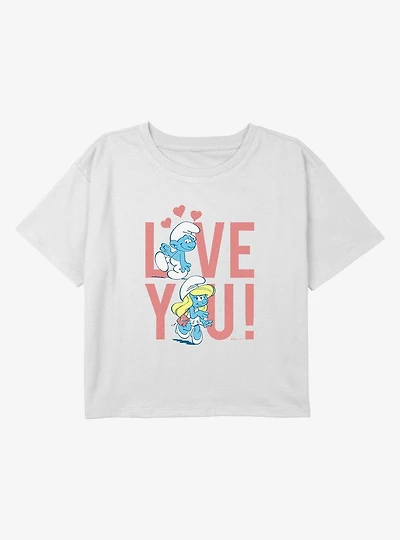 The Smurfs Love You Youth Girls Boxy Crop T-Shirt