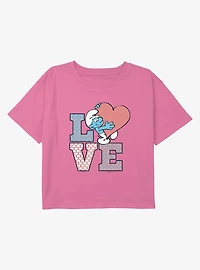 The Smurfs Love Stack Youth Girls Boxy Crop T-Shirt