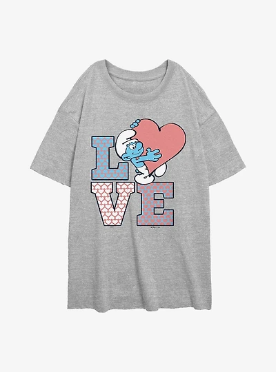 The Smurfs Love Stack Womens Oversized T-Shirt
