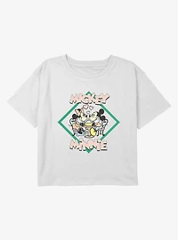 Disney Mickey Mouse and Minnie Dinner Plans Youth Girls Boxy Crop T-Shirt
