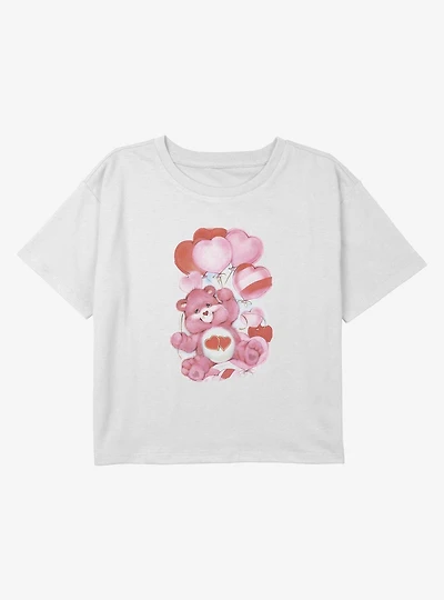 Care Bears Love A Lot Bear Balloons Youth Girls Boxy Crop T-Shirt